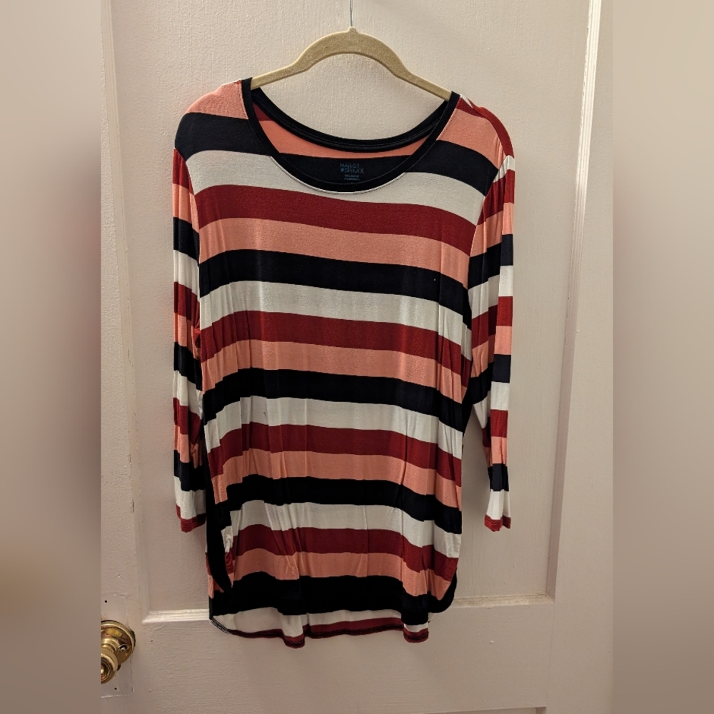 Striped Women's Top - Black, Pink, White